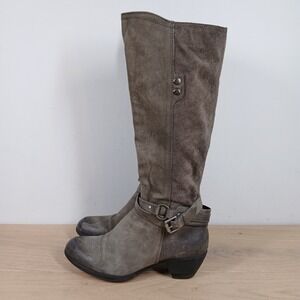Mjus Tall Boots Womens 8.5 Gray Leather Side Zip Buckle Low Heel Winter Fashion
